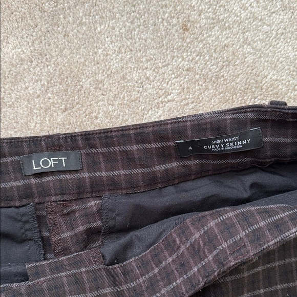 LOFT Dark Plaid High Waist Pants - Picture 2 of 4